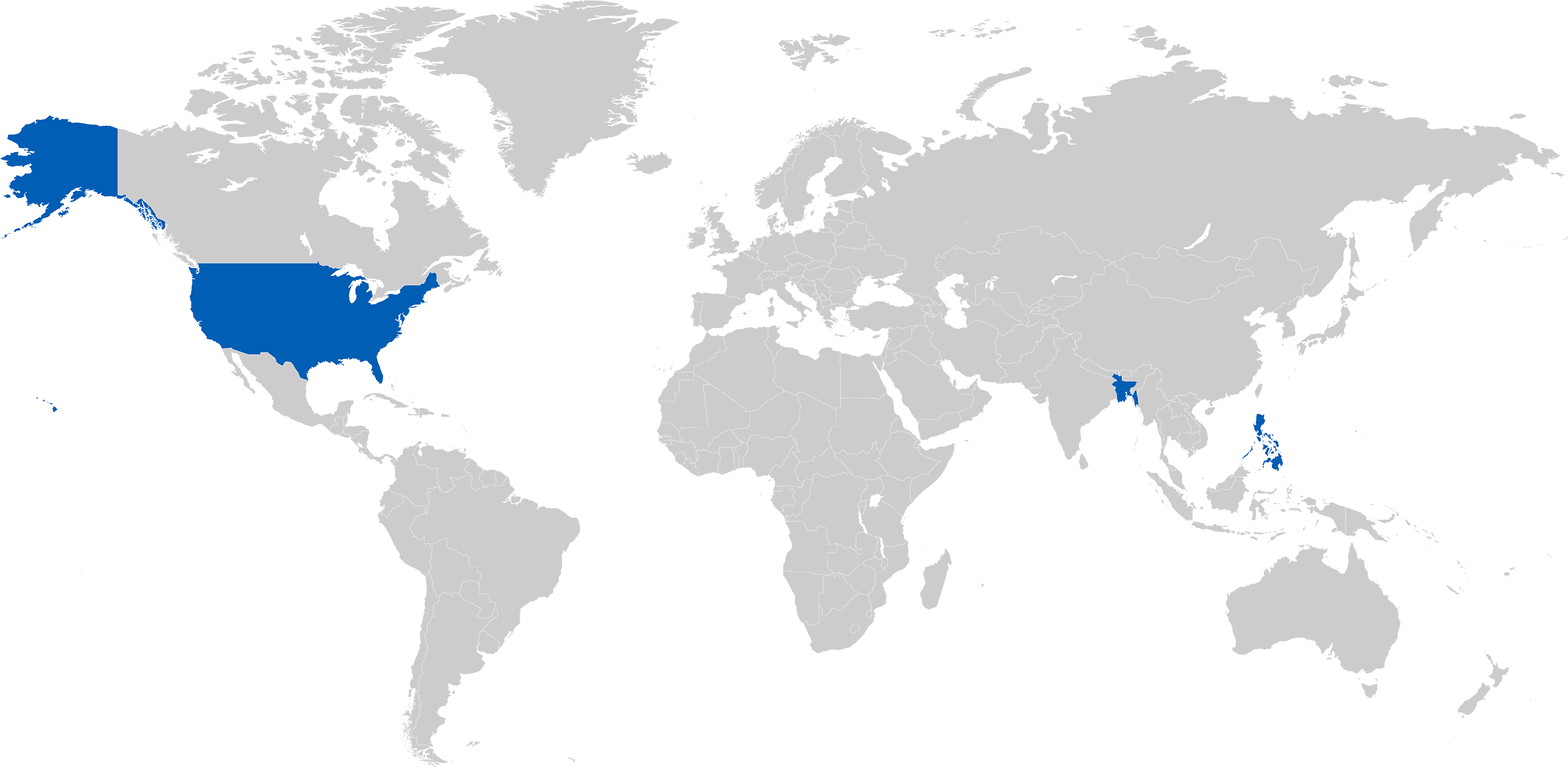 Every Nation 1994 progress map: United States, Philippines, and Bangladesh