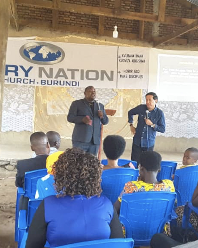 An Every Nation Burundi church service with Pastor Jean-Baptiste and Jun Escosar