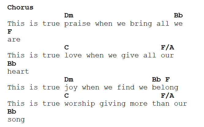 Every Nation Music “True Praise” chart and lyrics sample